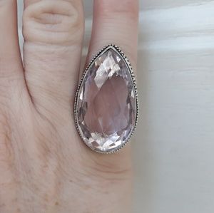 New Pink Topaz Antique Design Silver Ring.